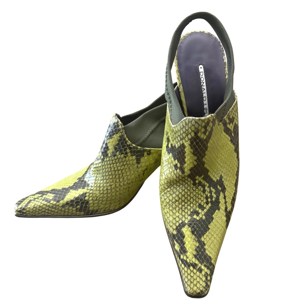 NWOB Donald J Pliner Womens 6 Green Snakeskin Pointed Toe Slingback Kitten Heels